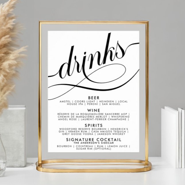 Póster Menú de Bebidas de Bar de Boda con Letra Elegante (Subido por el creador)