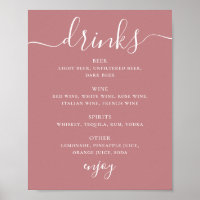 Menú de Bebidas de Bar de Boda con Letra Moderna R
