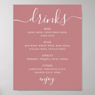 Póster Menú de Bebidas de Bar de Boda con Letra Moderna R