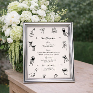 Póster Menú de Bebidas de Bar de Boda Dibujado a Mano