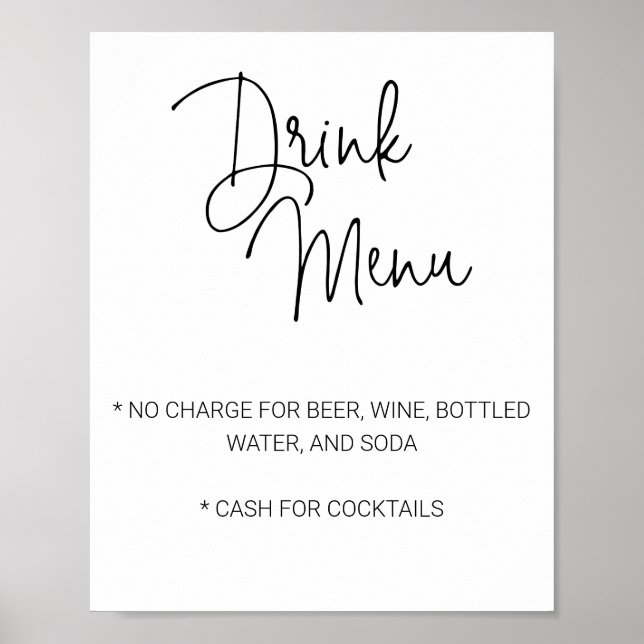 Póster Menú de Bebidas de Bar Limitado Casual para Boda e (Frente)