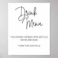 Menú de Bebidas de Bar Limitado para Boda con Letr