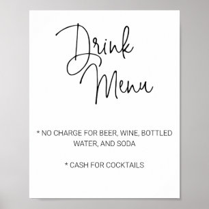 Póster Menú de Bebidas de Bar Limitado para Boda con Letr