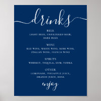 Menú de Bebidas de Boda Azul Profundo Navy | Menú