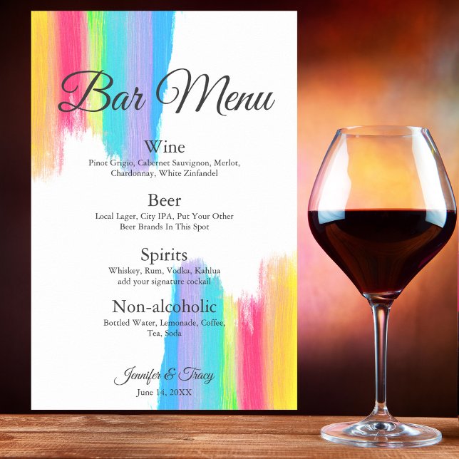 Póster Menú de Bebidas de Boda Chic Acuarela Arcoíris LGB (Subido por el creador)