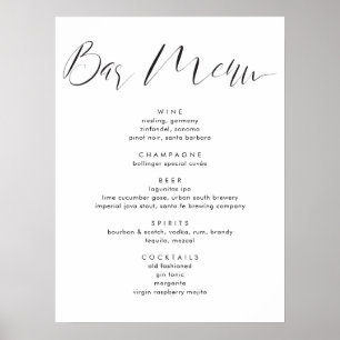 Póster Menú de Bebidas de Boda con Letra de Caligrafía Mo