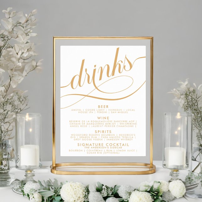 Póster Menú de Bebidas de Boda con Letra Elegante y Barra (Subido por el creador)