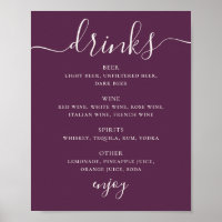 Menú de Bebidas de Boda con Letra Elegante y Cirue
