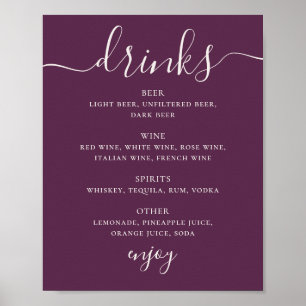 Póster Menú de Bebidas de Boda con Letra Elegante y Cirue