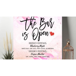 Póster Menú de Bebidas de Boda de Hoja de Acuarela La Bar