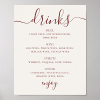 Menú de Bebidas de Boda de Marfil Suave | Letrero 