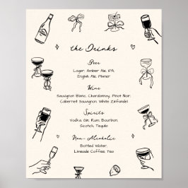 Póster Menú de bebidas de Boda dibujado a mano