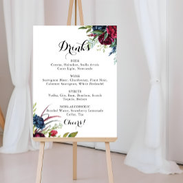 Póster Menú de Bebidas de Boda Floral Boho Caprichoso de 