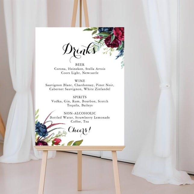 Póster Menú de bebidas de Boda floral de Boho de lujo (Subido por el creador)