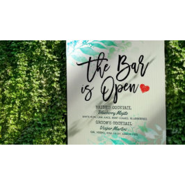 Póster Menú de Bebidas de Boda Hojas Verdes El Bar Está A