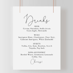 Póster Menú de Bebidas de Boda Letra Simple Caligrafía