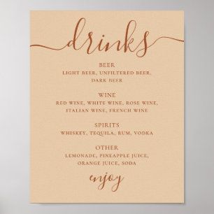 Póster Menú de Bebidas de Boda   Letrero de Bar en Arena 