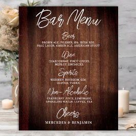 Póster Menú de Bebidas de Boda Rústica Barra Personalizad