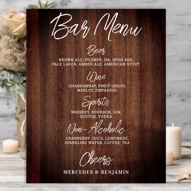 Póster Menú de Bebidas de Boda Rústico Personalizado Bar (Subido por el creador)