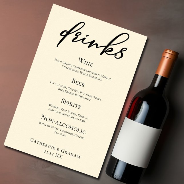 Póster Menú de Bebidas de Boda Simple Marfil Elegante (Subido por el creador)
