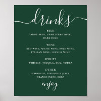 Menú de Bebidas de Boda Verde Bosque Oscuro | Letr