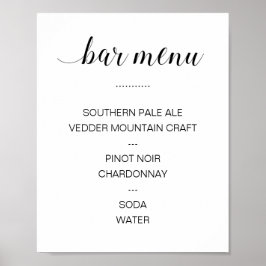Póster Menú de Bebidas de Caligrafía Elegante Boda