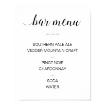 Menú de Bebidas de Caligrafía Elegante para Boda