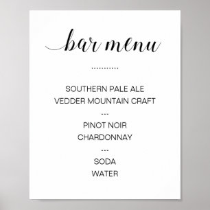 Póster Menú de Bebidas de Caligrafía Elegante para Boda
