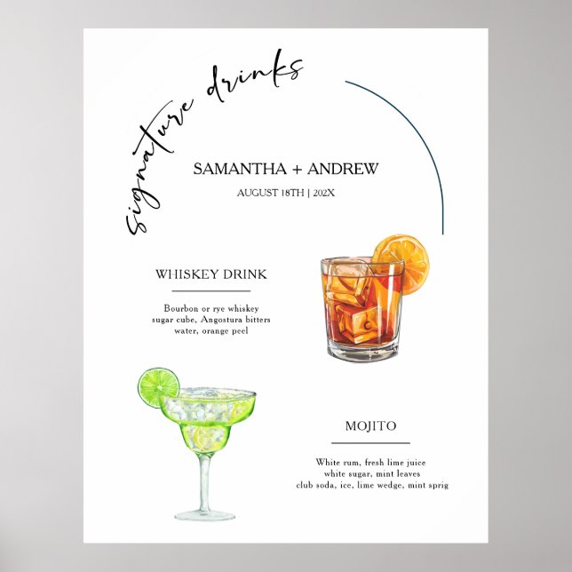 Póster Menú de Bebidas de Firma de Tltgant Boda (Frente)