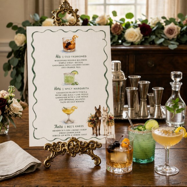 Póster Menú de Bebidas de Firma para Boda Burro Acuarela (Subido por el creador)