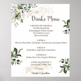 Póster Menú de Bebidas de Hierbas y Verdor para Boda