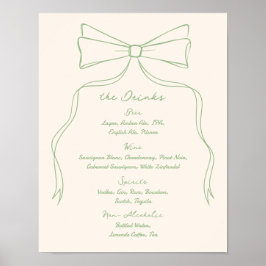 Póster Menú de bebidas de la barra de Boda verde de la ba