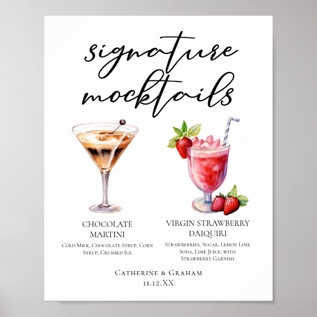Póster Menú de bebidas de postre mocktails de chocolate y (Frente)