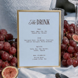 Póster Menú de Bebidas del Bar de Boda Marrón y Azul