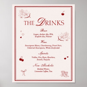 Póster Menú de Bebidas del Bar de Boda Ópera Granate