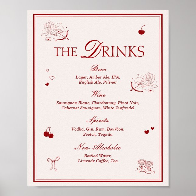 Póster Menú de Bebidas del Bar de Boda Ópera Granate (Frente)