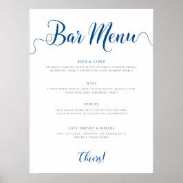 Póster Menú de bebidas del Boda azul real