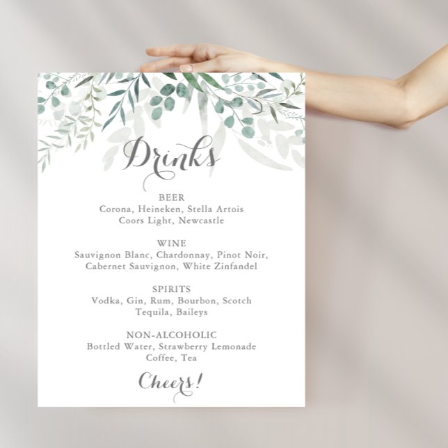 Póster Menú de bebidas del Boda de eucalipto verde minima (Subido por el creador)