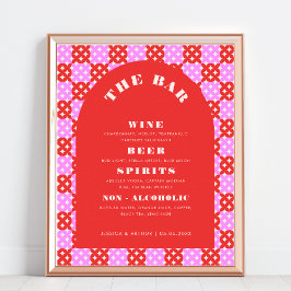 Póster Menú de bebidas del Boda Mod de color rojo y rosa 