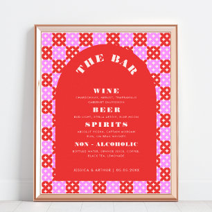 Póster Menú de bebidas del Boda Mod de color rojo y rosa