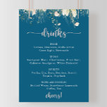 Póster Menú de bebidas del Boho Wildflower Navy Boda<br><div class="desc">Este verde boda de la marina de flores silvestres sirve un menú poster,  ideal para un boda rústico. El diseño se compone de flores acuáticas rosas,  rubias,  amarillas y blancas,  dispuestas en elegantes ramos.</div>
