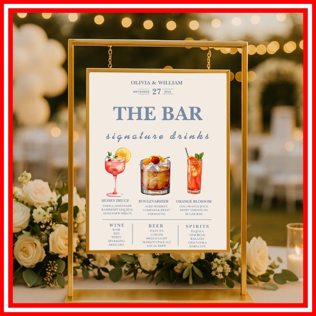 Póster Menú de Bebidas Destacadas para Bodas Dusty Blue B (Subido por el creador)