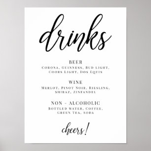 Póster Menú de bebidas Fiestas en blanco y negro