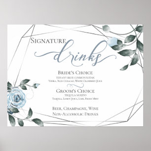 Póster Menú de Bebidas Firmadas de Novia y Novio Bar Sign