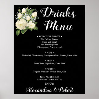 Póster Menú de Bebidas | Letrero de Boda