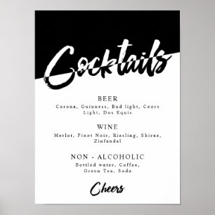 Póster Menú de Bebidas para Fiesta Chic en Blanco y Negro