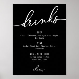 Póster Menú de Bebidas para Fiesta Moderna de Blanco y Ne