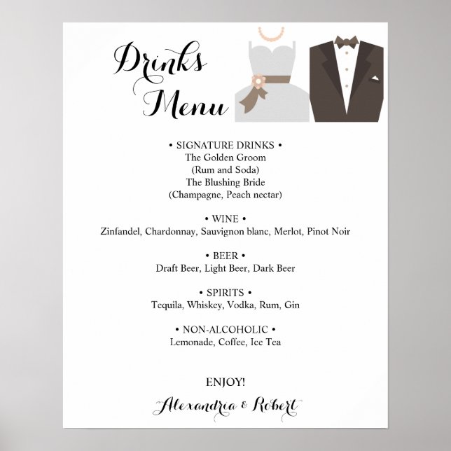 Póster Menú de bebidas Poster de Novias y Bodas de novias (Frente)