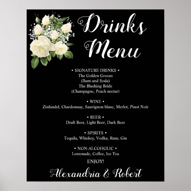 Póster Menú de bebidas | RÓTULO BODA (Frente)