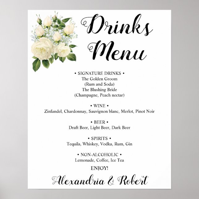 Póster Menú de bebidas | RÓTULO BODA (Frente)